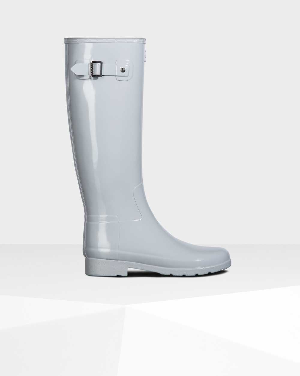 Womens Hunter Refined Slim Fit Tall Gloss Rain Boots Light Grey | MHWNJK-173